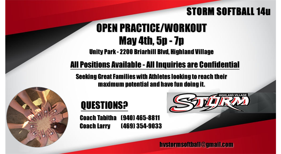 14U Storm Softball Tryouts!