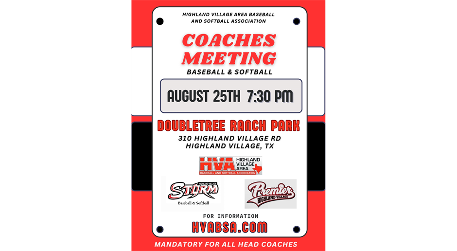 Fall Coach Meeting- 8/25 @ 7:30p at DoubleTree Ranch Park